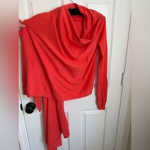 3/$21 | Cashmere Blend, Over the Shoulder Drape Sweater Bright Coral Pink